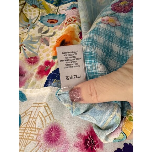 New John Mark Womens Medium Hummingbird Floral Lagenlook Button-Up Shirt Artsy - Picture 10 of 14